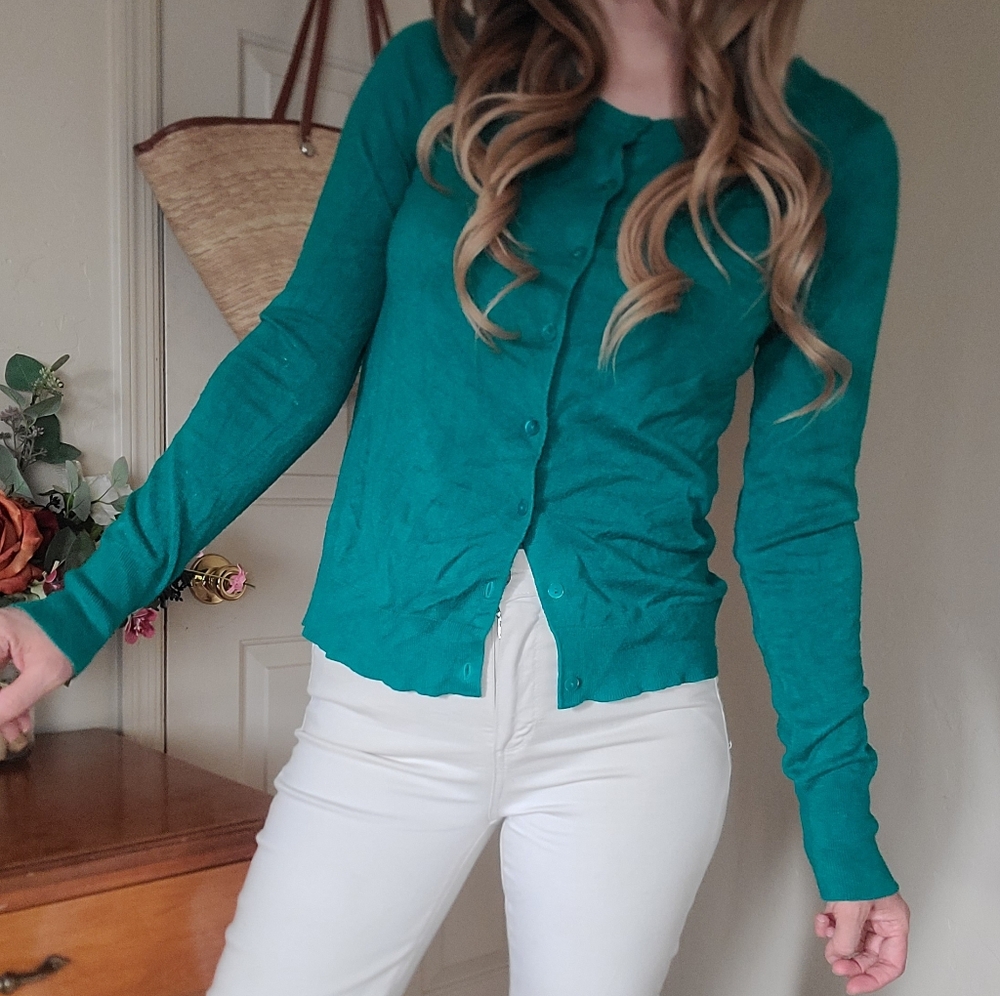 Express cute blue green cardigan size medium